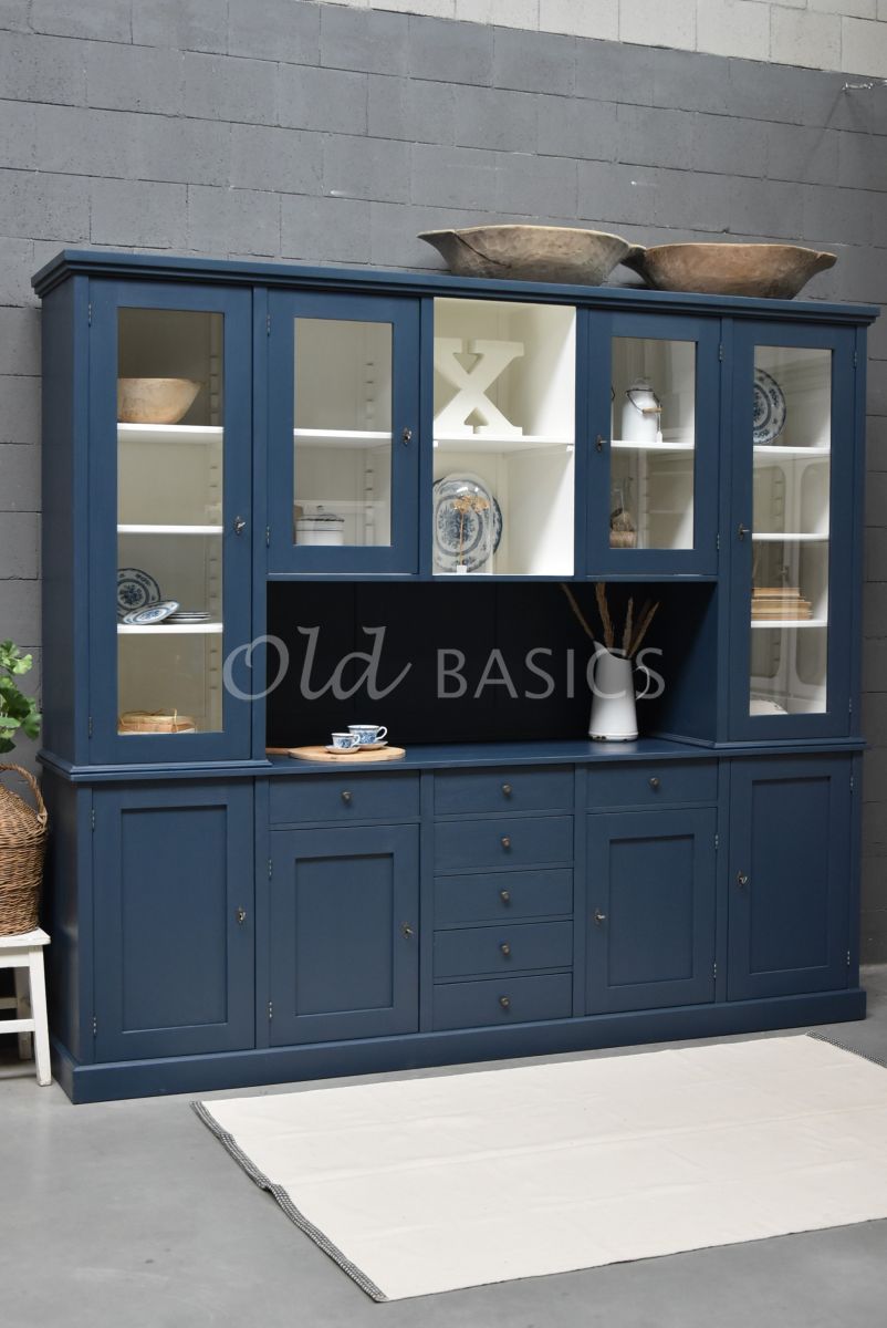 Buffetkast Grand, 4 deuren, RAL5008, blauw, materiaal hout